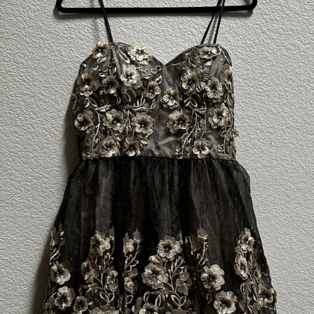 Like New Chi Chi London Black & Gold Dress